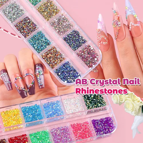 Miniatura 4 de 5 Cajas de Diamantes de Imitación para Uñas, Kit de Medias Perlas 3D, Diamantes de Imitación de Cristal de Gelatina Planas, Diseño de Diamantes