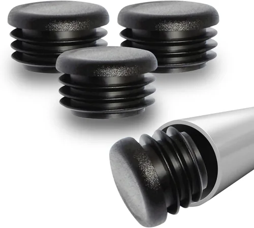 Miniatura 9 de Prescott Plastics 2” (50.8mm) de diámetro exterior, tapas de agujero de plástico acanaladas redondas, tapas de extremo de tubo metálico negro