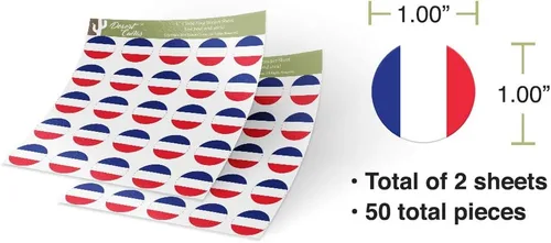 Miniatura 3 de Desert Cactus Adhesivo de vinilo con la bandera de Francia, 1.0 in, redondo, 2 hojas, 50 piezas en total, con logotipo para niños, álbum