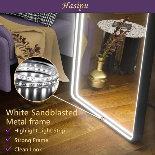 Miniatura 3 de Hasipu Espejo LED de Cuerpo Completo de 56" x 16", Espejo de Arco de Cuerpo Completo con Luces, Vidrio de Cuerpo Completo de Piso con Soporte, Negro