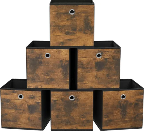 Miniatura 20 de SONGMICS Cubitos de almacenamiento, juego de 6 contenedores de almacenamiento con asas, cajas de almacenamiento plegables de tela Oxford y tela