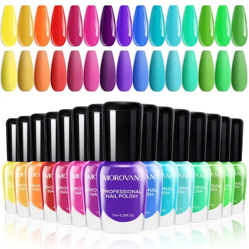 Morovan Juego de 15 esmaltes de uñas de larga duración de secado rápido de 0.27 onzas de color brillante para mujer