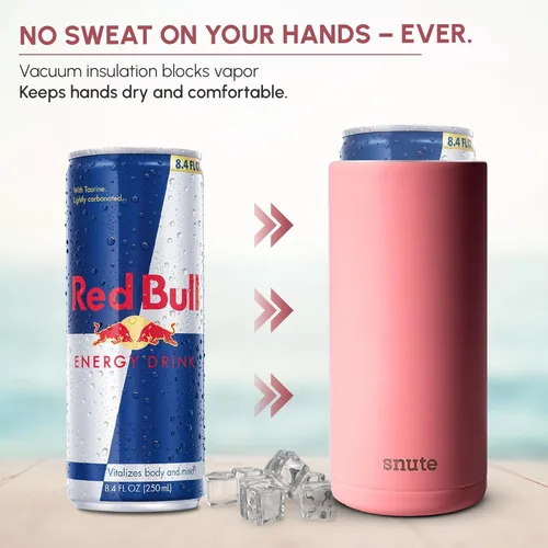 Miniatura 6 de Enfriador de latas para cerveza, refrescos, agua con gas, acero inoxidable aislado al vacío para latas de 12 onzas (rosa, delgado)