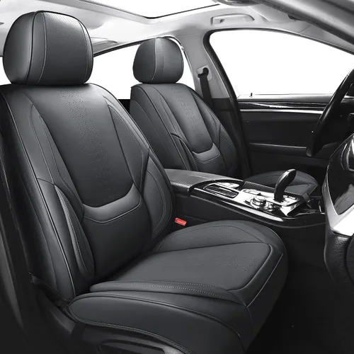 Miniatura 10 de Juego completo de fundas de asiento de automóvil, fundas de asiento de cuero beige, protectores transpirables para asientos delanteros y traseros