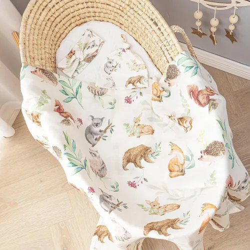 Miniatura 3 de BabyWhale Manta de muselina para envolver con sombrero y vincha con moño, juego de manta con estampado de animales para bebés niños y niñas, manta