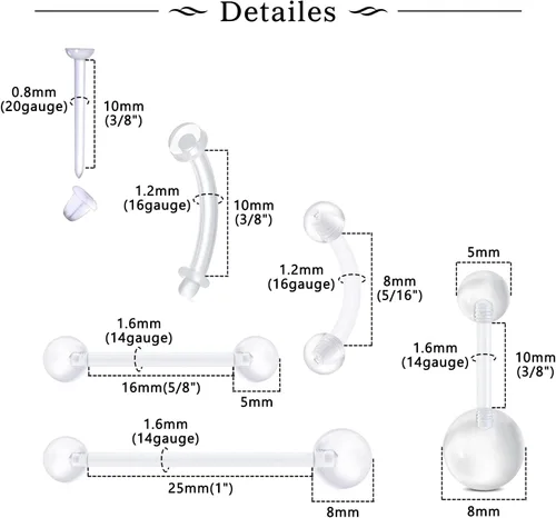 Miniatura 3 de MODRSA Juego Mixto de Retenedores de Piercing Transparentes para Septum, Pernos de Nariz, Anillos de Labio Flexibles, Anillos de Lengua, Anillos