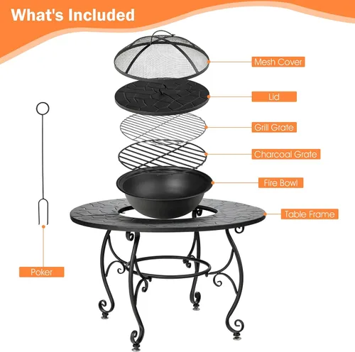 Miniatura 5 de Tangkula Mesa para fogata al aire libre, 4 en 1 de 36 pulgadas redonda para barbacoa de jardín con tapa, hoguera de leña para patio exterior