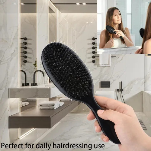 Miniatura 9 de Cepillo desenredante de cerdas de jabalí para cabello rizado fino enredado, cepillo desenredante de paleta antiencrespamiento, cepillo desenredante