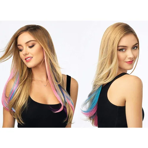 Miniatura 6 de EuTengHao 36 paquetes de extensiones de cabello con clip de 22 pulgadas, extensiones de cabello liso colorido con clip para mujeres y niños, Recto