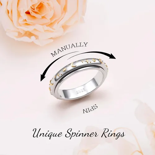 Miniatura 15 de Yearace Anillos giratorios para aliviar la ansiedad, anillo de plata de ley 925 para TDAH y alivio del estrés para mujeres