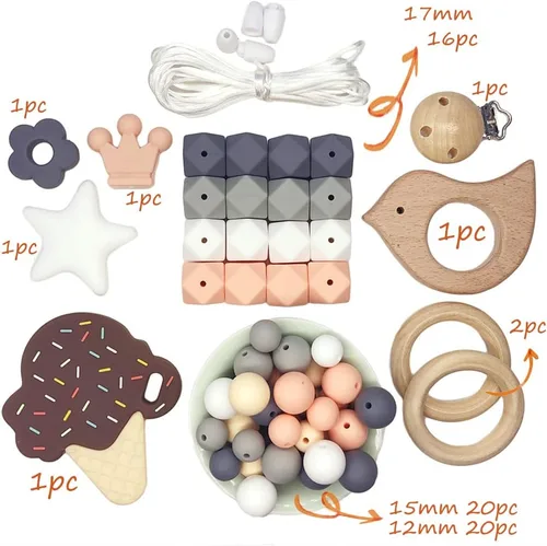 Miniatura 2 de DIY cuentas de silicona helado conjunto collar pulsera silicona hexágono perlas anillo de madera