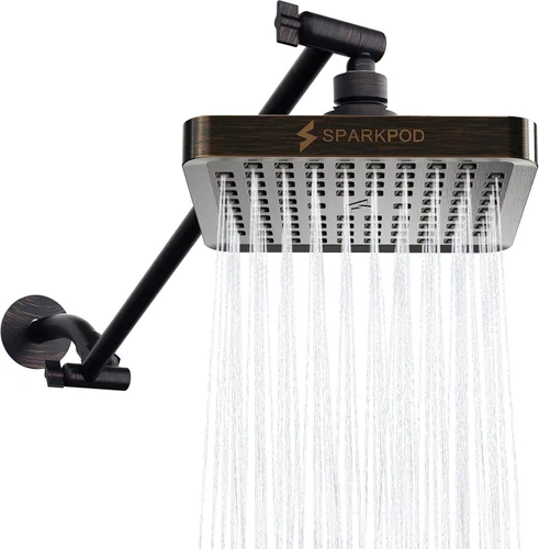 Miniatura 21 de SparkPod Cabezal de ducha tipo lluvia cuadrado con brazo de extensión, cabezal de ducha de altura ajustable con rendimiento de alta presión, fácil