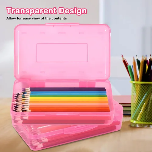 Miniatura 7 de Caja de lápices de plástico de colores, estuche de lápices de gran capacidad, cajas de lápices para niños y adultos, caja de almacenamiento de Rosa