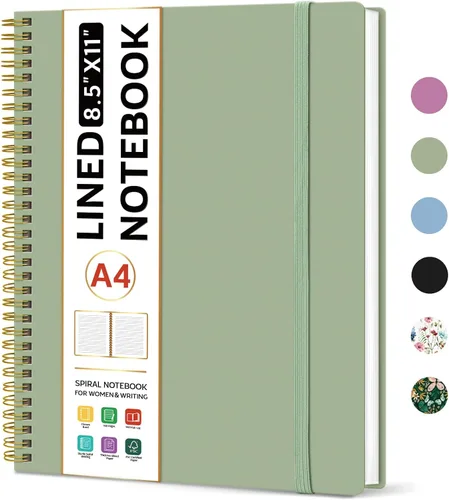Miniatura 16 de Taja Cuaderno con forro en espiral, cuadernos de 8.5 x 11 pulgadas para trabajo, diario grande A4 para mujeres y hombres, cuaderno de diario