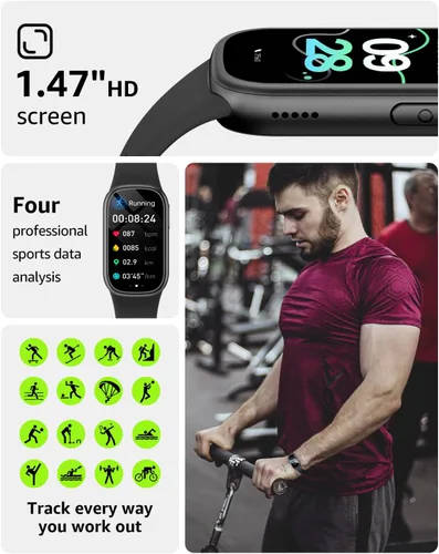 Miniatura 3 de Monitor de actividad física, reloj inteligente con pantalla táctil HD de 1.47 pulgadas, más de 137 modos deportivos con monitor de sueño