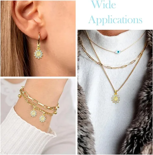 Miniatura 7 de Stiesy 10 dijes de circonita cúbica transparente de Virgen María, chapados en oro de 18 quilates, dije religioso para rosario, collar, joyería, Flor