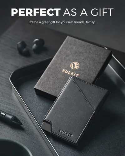 Miniatura 7 de VULKIT Cartera de tarjetas desplegable con bloqueo RFID, funda delgada de aluminio para tarjetas bancarias con bolsillo para dinero de negocios