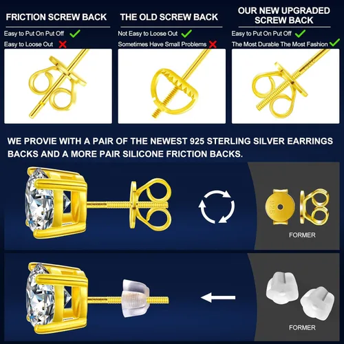 Miniatura 8 de Moissanite Stud Earrings Screw Back 0.2CT-8.0CT 18K White Yellow Gold Plated S925 Sterling Silver Round Cut D Color VVS1 Clarity Lab Created