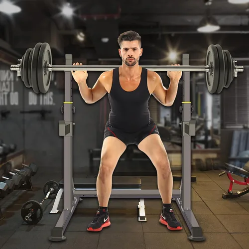 Miniatura 5 de Rack ajustable para sentadillas, rack multifuncional para barras para levantamiento de pesas y entrenamiento de fitness en gimnasio casero, prensa