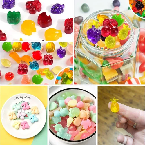 Miniatura 7 de Sidosir 4 piezas de moldes de gomitas de fruta gomosas, moldes de gomitas de caramelo de silicona antiadherentes con 2 cuentagotas
