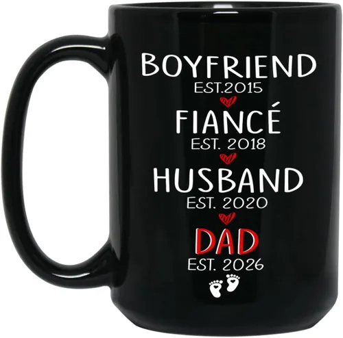Miniatura 15 de Baby Coming Soon - Taza de café negra de 11 onzas y 15 onzas, taza de café personalizada para papá con nombre, taza de café de cerámica con anuncio