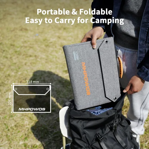 Miniatura 7 de Panel solar plegable de 120 W, cargador portátil de 23% de alta eficiencia con salidas USB-C/2xUSB-A/DC, ETFE monocristalino IP65 impermeable