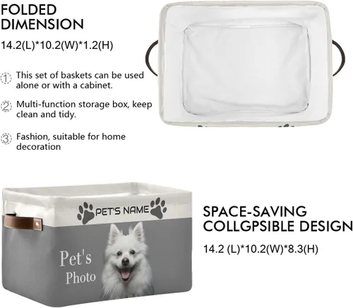 Miniatura 2 de Cesta de almacenamiento personalizada para perros con asas, nombre de mascota personalizado y foto, cajas de almacenamiento plegables para abrigos
