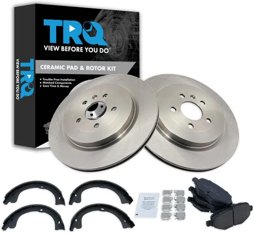 Miniatura 105 de TRQ Kit de pastillas de freno y rotor Posi trasero premium con zapatas de estacionamiento para camión GM SUV