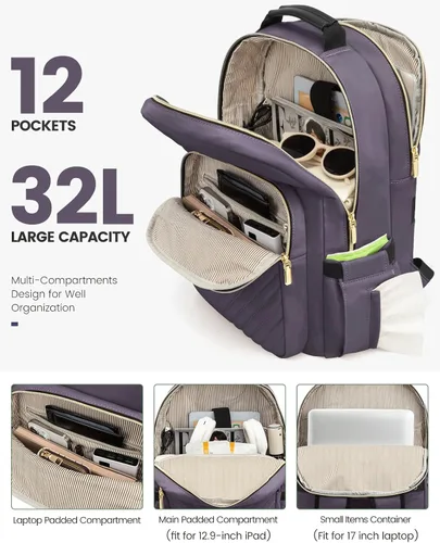 Miniatura 2 de LOVEVOOK Mochila para laptop para mujer, bolsa de trabajo de gran capacidad para computadora de viaje con compartimento para laptop de 17 pulgadas