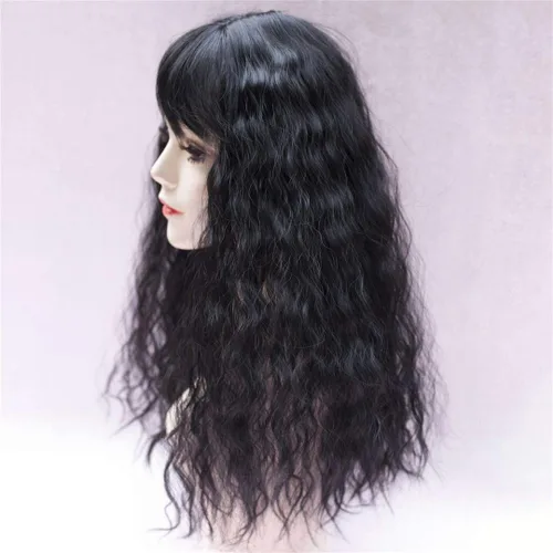 Miniatura 3 de LXUE Extensión de cabello ondulado de 22 pulgadas con flequillo, extensiones de cabello para mujeres con cabello delgado, rubio 613 #