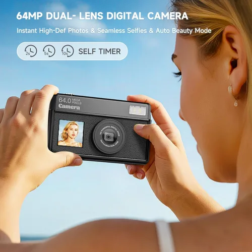 Miniatura 3 de Cámaras digitales 4K para fotografía, cámara compacta de enfoque automático UHD de 64 MP con tarjeta SD de 32 GB, pantalla grande de 2.8 pulgadas