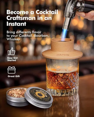 Miniatura 2 de Kit de Ahumador de Cóctel con Antorcha - Kit de Ahumador de Whiskey con 6 Sabores de Virutas de Madera Ahumada - Kit de Ahumador de Bebidas Old
