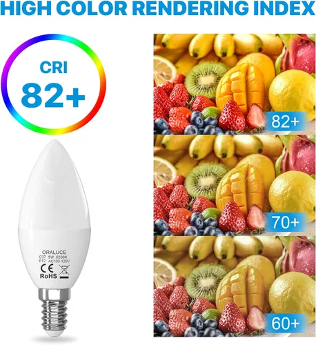 Miniatura 5 de ORALUCE Bombillas LED E12 para candelabro, equivalente a 40 W, bombillas de araña blancas frías de 6500 K no regulables, bombilla tipo B