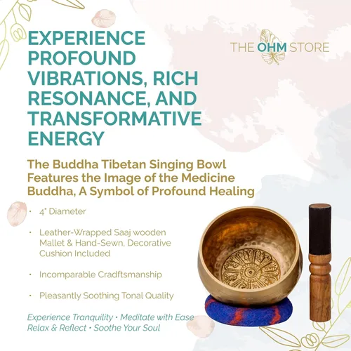 Miniatura 4 de Ohm Store juego de tazón tibetano con mazo y almohadón para meditación, hecho a mano en Nepal