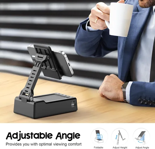 Miniatura 4 de JTEMAN Regalos para hombres y mujeres, soporte ajustable para teléfono celular con altavoz Bluetooth y función de carga, genial idea de regalo