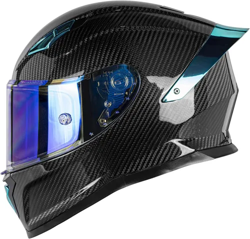 Casco de fibra de carbono de cara completa para motocicletas con alerón, casco deportivo para motos de calle - bolsillos con altavoces Bluetooth