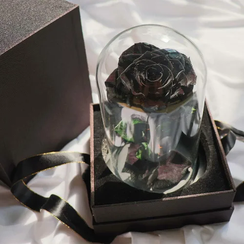 Miniatura 4 de Rosas preservadas, rosas negras en cúpula de cristal, medianas, flores preservadas para el día de la madre, regalos para mujeres