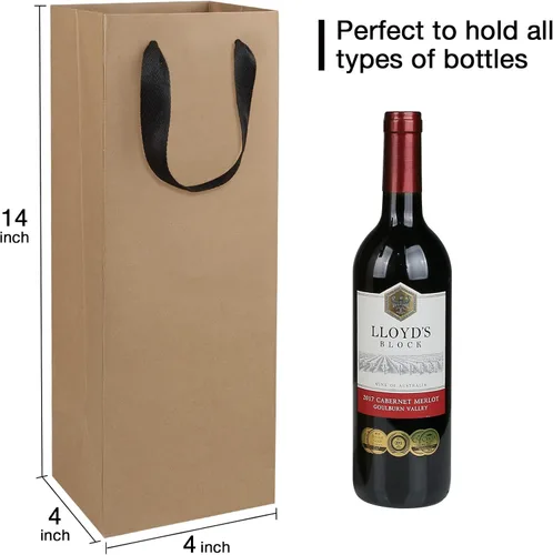 Miniatura 4 de Aimyoo Bolsas de regalo para botella de vino marrón a granel, paquete de 10 bolsas de regalo de papel kraft con asas de 4 x 4 x 14 pulgadas