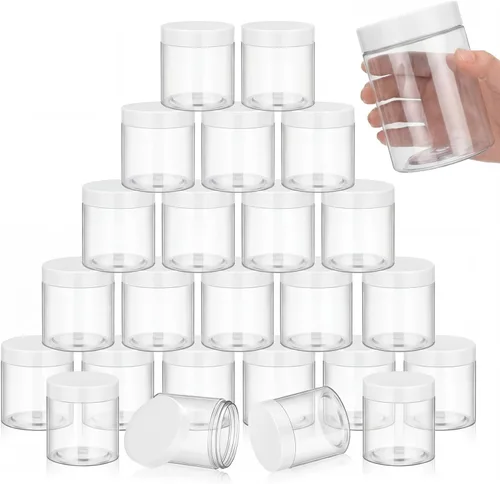 Miniatura 45 de SATINIOR 24 frascos de plástico transparente vacíos con tapas, recipientes de almacenamiento redondos de boca ancha para productos de belleza