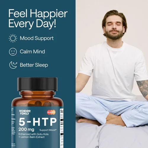 Miniatura 3 de WONDER FAMILY 5 HTP 200mg - con vitamina B6 100 mg, Gotu Kola - Suplemento de bienestar para mujeres, hombres - 2X potencia de 5HTP 100mg, 4X