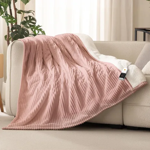 Miniatura 19 de Reaks - Manta eléctrica térmica de franela sedosa y sherpa, manta de calentamiento con 5 niveles de calor y 3 horas de apagado automático, regalos