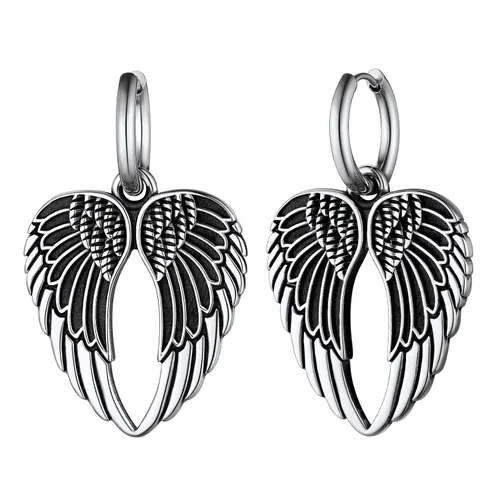 Richsteel Hoop Earrings for Women Stainless SteelGoldBlack Plated SpiderDollarAngel Wings Fashion Jewelry