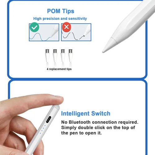 Miniatura 5 de Lápices ópticos para pantallas táctiles, bolígrafo para tableta con pantalla de energía, punta POM, bolígrafo táctil digital magnético compatible
