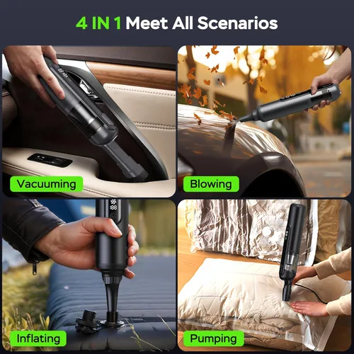 Miniatura 4 de Aspiradora portátil para automóvil, inalámbrica, 18000 Pa 4 en 1, mini aspiradora de potencia de succión, motor sin escobillas de 120 W, aspiradora