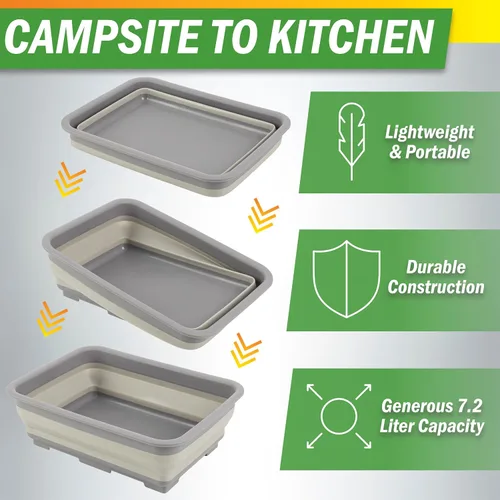 Miniatura 4 de Wakeman - Cubo de hielo plegable de 7.27 litros portátil para exteriores, multiuso, tina de platos y cesta de almacenamiento para acampar y portón