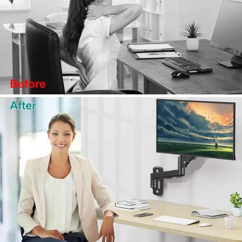 Miniatura 7 de Soporte de pared para monitor se adapta a pantallas de computadora planas/curvas de 17 a 32 pulgadas, un solo brazo soporta hasta 19.8 libras, Negro
