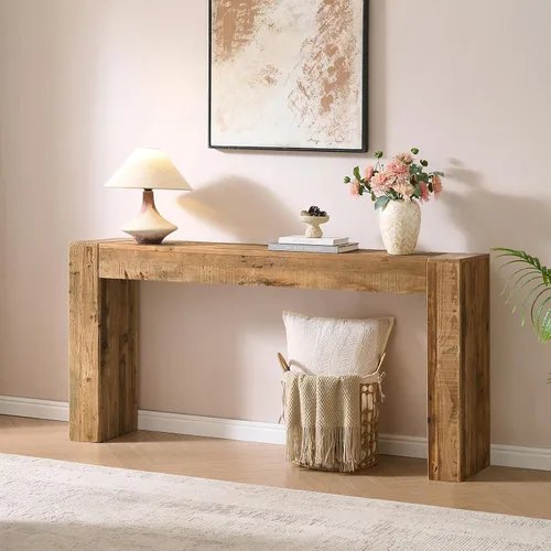Miniatura 6 de Mesa consola de madera maciza recuperada para entrada, mesa rectangular de 63 pulgadas de largo detrás del sofá, moderna mesa de entrada de pasillo