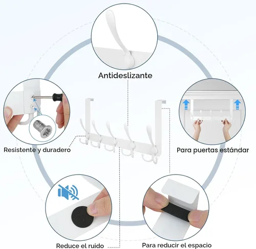 Miniatura 7 de TICONN - Perchero metálico resistente con 5 ganchos para colgar en puertas, ganchos para baños, habitaciones y dormitorios