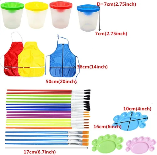 Miniatura 3 de Juego de 100 pinceles para niños sin derrames, con tapas de colores y bata de arte, juego de 100 pinceles para niños, pinceles de pintura para niños