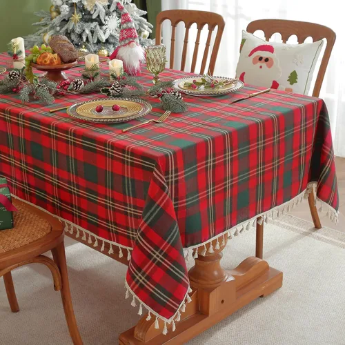 Miniatura 12 de Laolitou - Mantel a cuadros cuadrado lavable, resistente, de lino de algodón, a cuadros de búfalo, con borla, mantel de gingham para primavera
